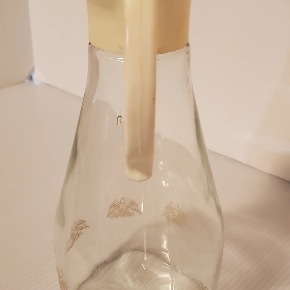 Vintage Log Cabin Syrup Dispenser Glass Eagle Pitcher Cottagecore Carafe MCM